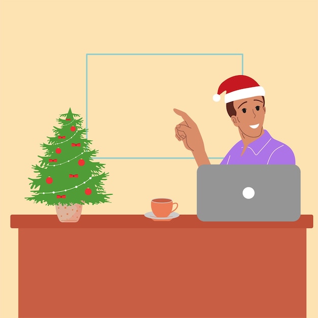 Felicidad de navidad de un hombre árbol de navidad regalos ilustración vectorial