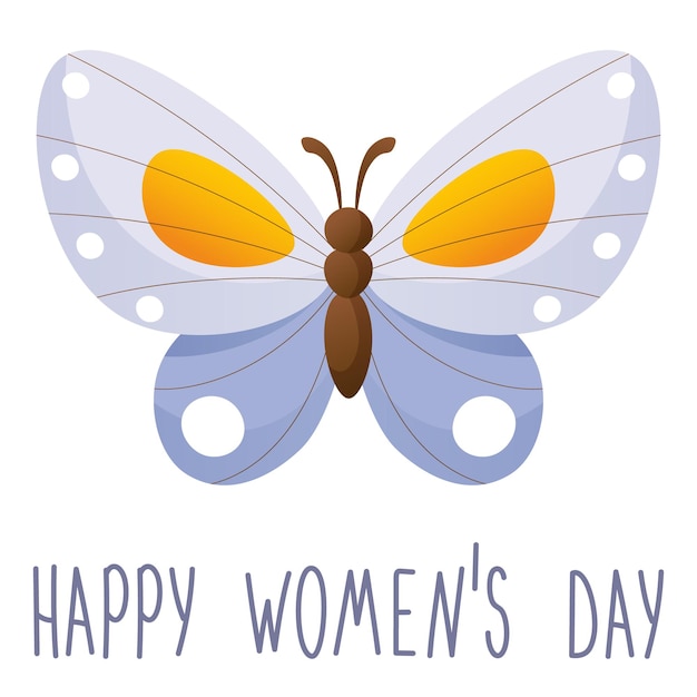 Felicidades por el día de la mujer 8 de marzo una tarjeta colorida con una mariposa azul con manchas amarillas