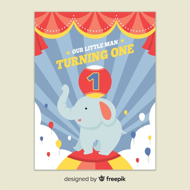 Felicitación primer cumpleaños elefante circense