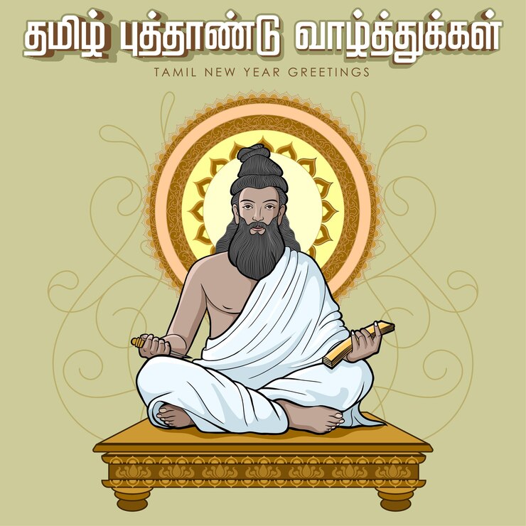 Vector felicitaciones de año nuevo tamil con un santo como el poeta