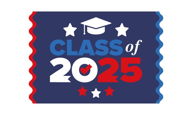 Felicitaciones a la clase de graduación de 2025 Estudiantes universitarios de la universidad de último año Ilustración vectorial
