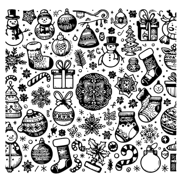 Felicitaciones de Navidad y Año Nuevo Patrón decorativo redondo hecho de símbolos navideños Regalo de hombre de nieve