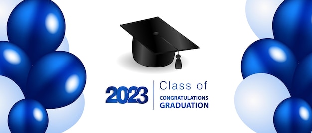 Felicitaciones por su graduación de la escuela Clase de 2023 Gorro de graduación confeti y globos Pancarta de felicitación Academia de Educación Escuela de Aprendizaje