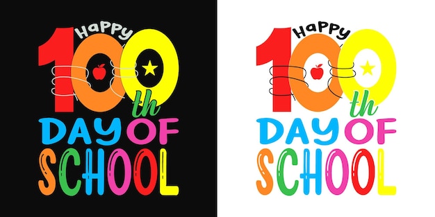 Feliz 100 día de la ilustración de vector de diseño de camiseta de escuela