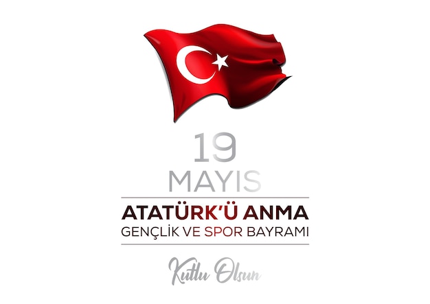 Feliz 19 de mayo Comemoración del Día de la Juventud y los Deportes de Ataturk Banner de tarjeta postal con ilustración vectorial