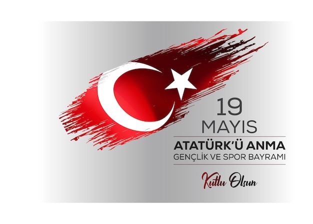 Vector feliz 19 de mayo comemoración del día de la juventud y los deportes de ataturk banner de tarjeta postal con ilustración vectorial