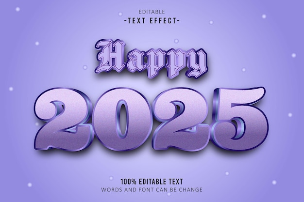 Feliz 2025 efecto de texto editable 3D en relieve estilo moderno