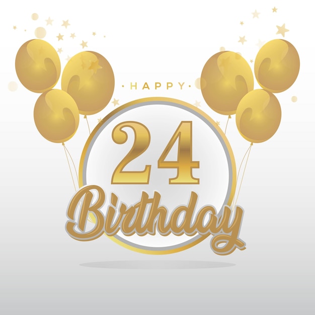Feliz 24 cumpleaños globos tarjeta de felicitación de fondo. vector de fondo de tarjeta de felicitación de globos.