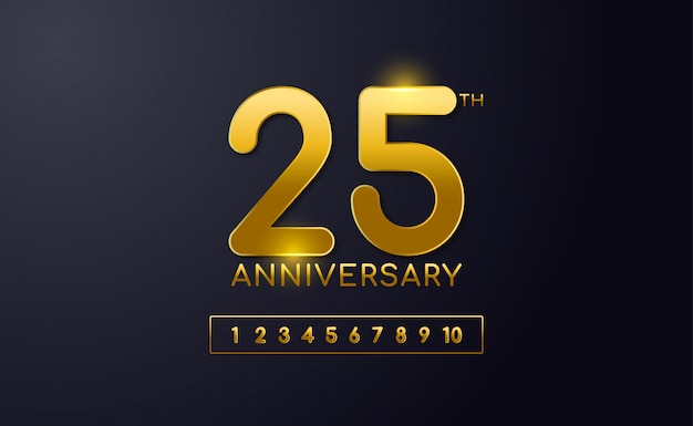 Feliz 25 aniversario plantilla de fondo. Con color negro y dorado