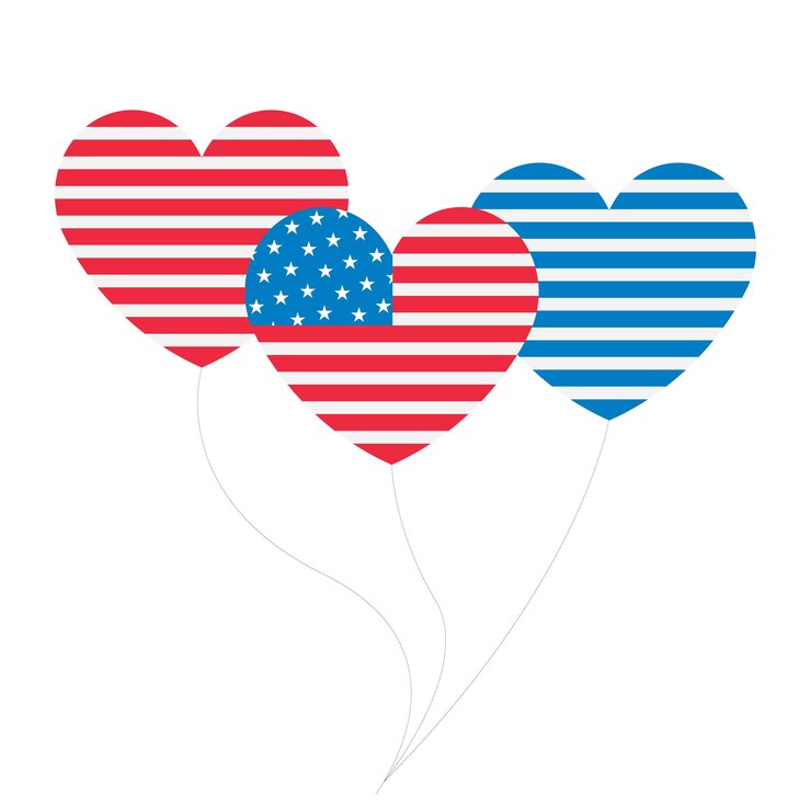 Feliz 4 de julio corazón de amor bandera de EE.UU. incrustado ilustraciones de artes vectoriales para gráficos de camisetas