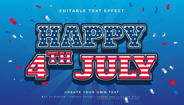 Feliz 4 de julio efecto de texto editable en 3D adecuado para el título del producto de promoción