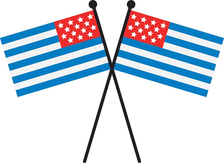Feliz 4 de julio rojo azul bandera gemela de Estados Unidos ilustraciones de artes vectoriales incrustadas para gráficos de camisetas