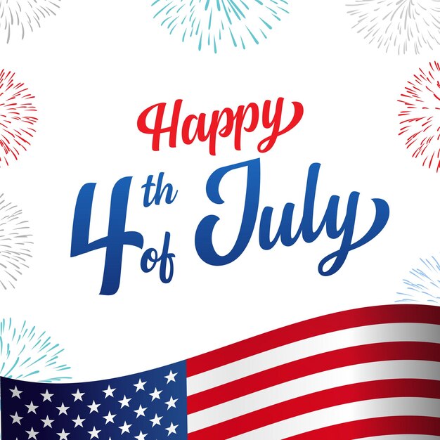 Feliz 4 de julio tarjeta de felicitación del Día de la Independencia de los Estados Unidos con bandera 3D ondeando