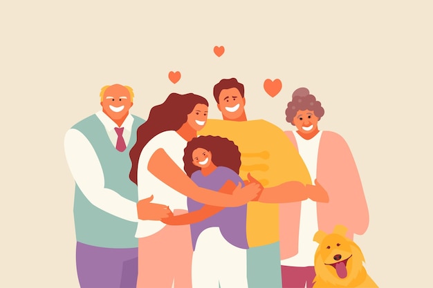 feliz, abrazar, familia, vector, ilustración