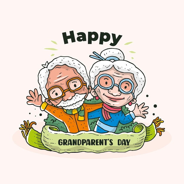 Feliz, abuelos, día, ilustración, pareja