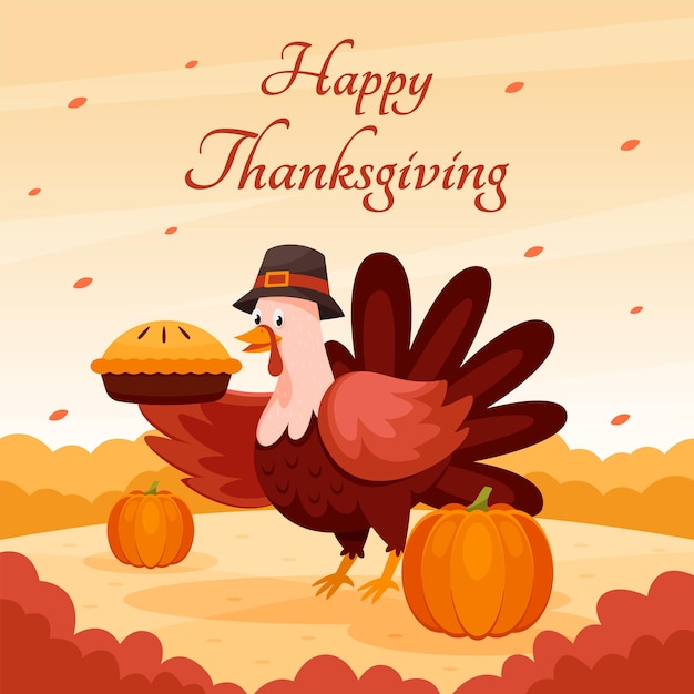 Feliz Acción de Gracias con pavo y calabazas