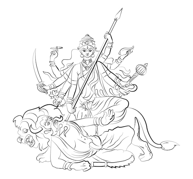 Feliz adoración navratri de la diosa hindú durga maa o kali ma ilustración vectorial escalable