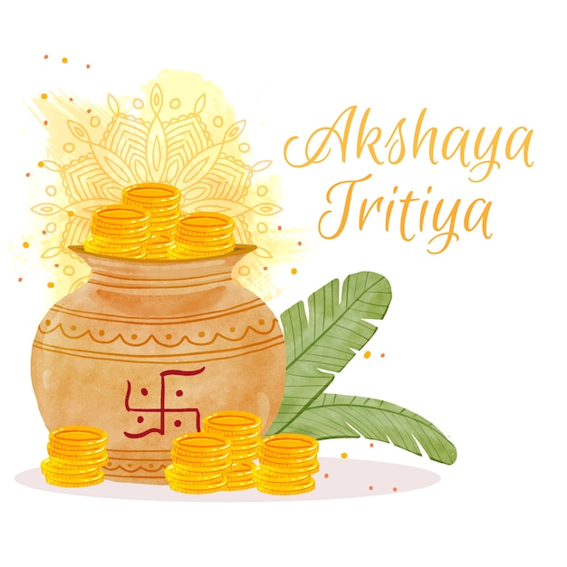 Feliz akshaya tritiya monedas y hojas