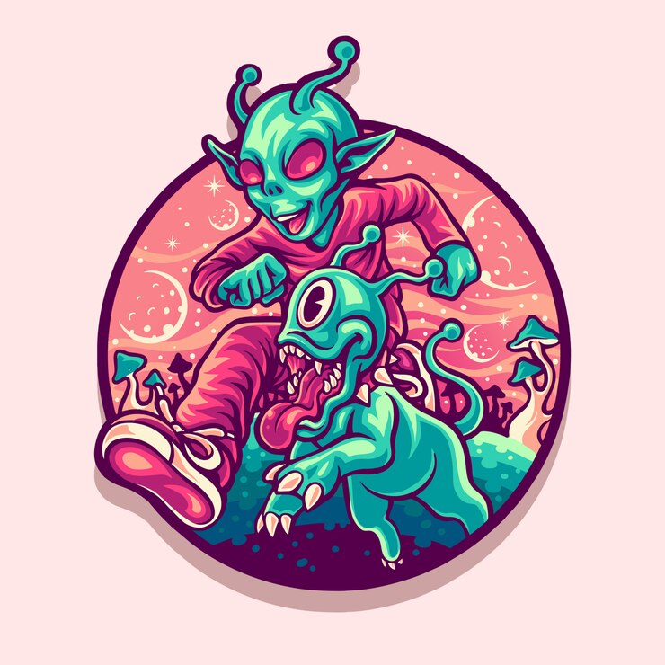 Vector feliz alien y mascota ilustración