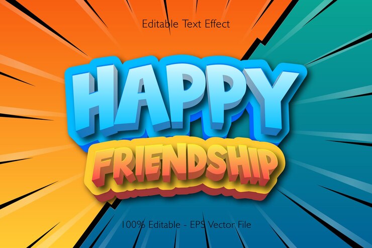 Vector feliz amistad efecto de texto editable 3d relieve diseño de estilo de dibujos animados