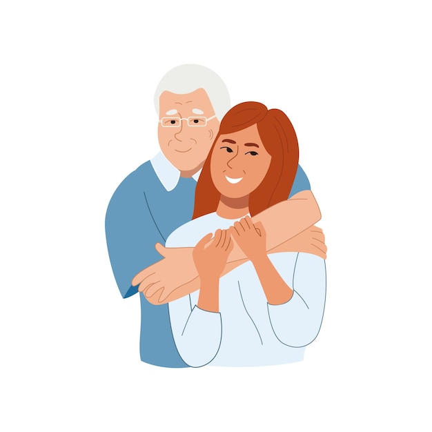 Feliz anciano padre abrazando a una hija adulta sonriente Abuelo sintiendo amor por su nieta