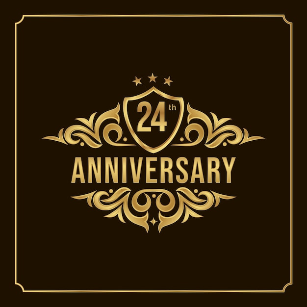 Feliz Aniversario Deseos 24 celebración. Ilustración de lujo vectorial de saludo con letras doradas.