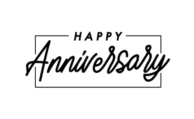 Feliz aniversario Escritas a mano letras modernas con pincel con marco elegante Ilustración vectorial