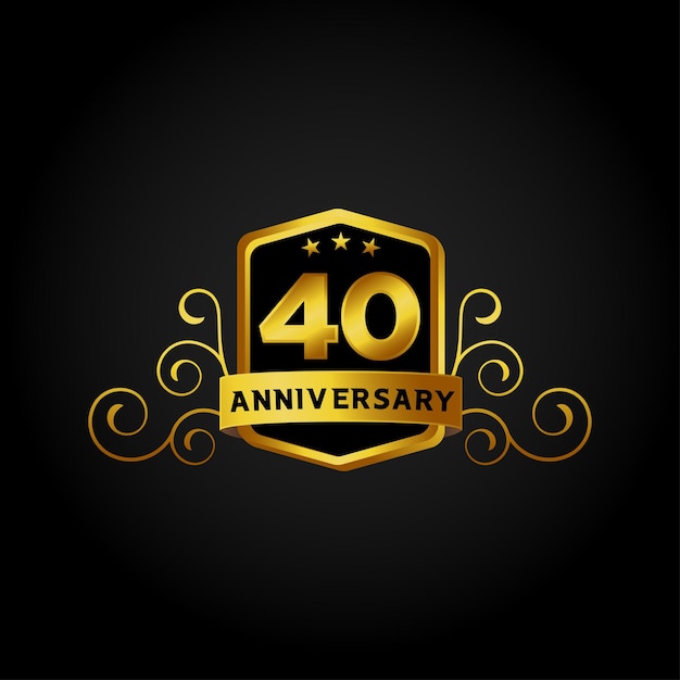 Vector feliz aniversario, logotipo de celebración de aniversario de 40 años. logotipo, número dorado de lujo en negro.