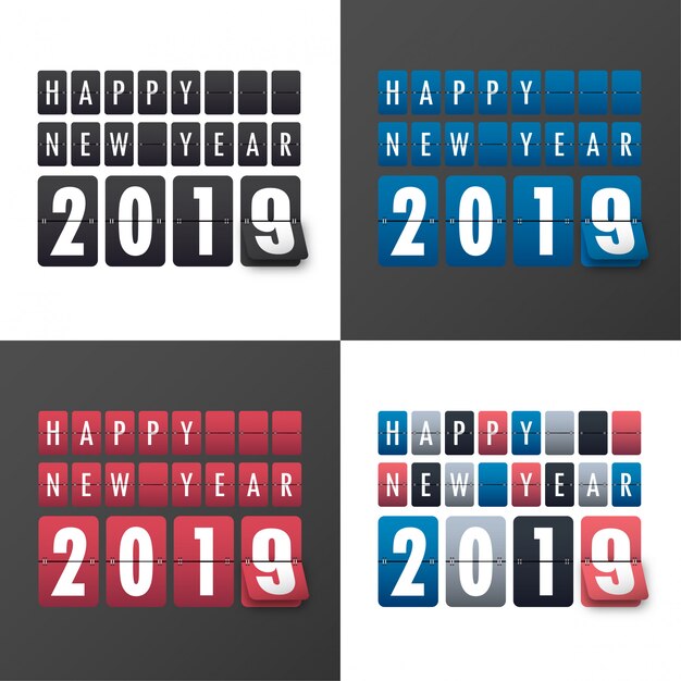 Feliz año 2019 nuevo. Tarjeta de saludos Diseño colorido