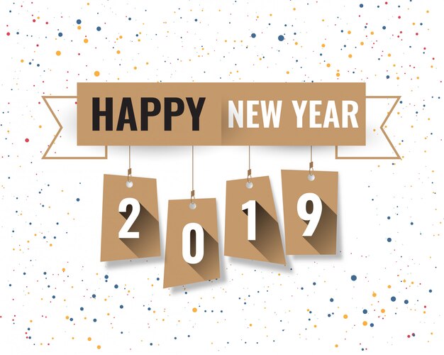 Feliz año 2019 nuevo. Tarjeta de saludos Diseño colorido
