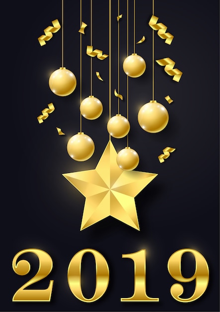 Feliz año 2019 nuevo. Tarjeta de saludos Diseño colorido