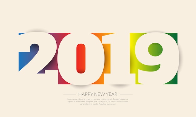 Feliz año 2019 nuevo. tarjeta de saludos diseño colorido