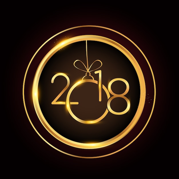 Vector feliz año nuevo 2018 con brillo dorado aislado sobre fondo negro.