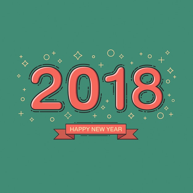 Vector feliz año nuevo 2018 diseño de texto. línea de diseño plano. color retro.