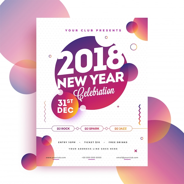 Feliz año nuevo 2018 party poster, banner o flyer design.