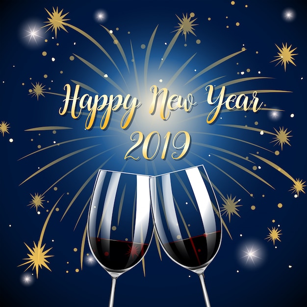 Feliz año nuevo 2019 copas de champán