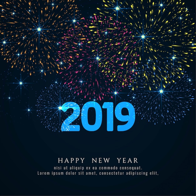 Feliz año nuevo 2019 fondo elegante saludo de fuegos artificiales