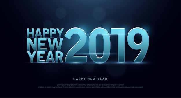 Feliz año nuevo 2019 fuente y alfabeto de tecnología