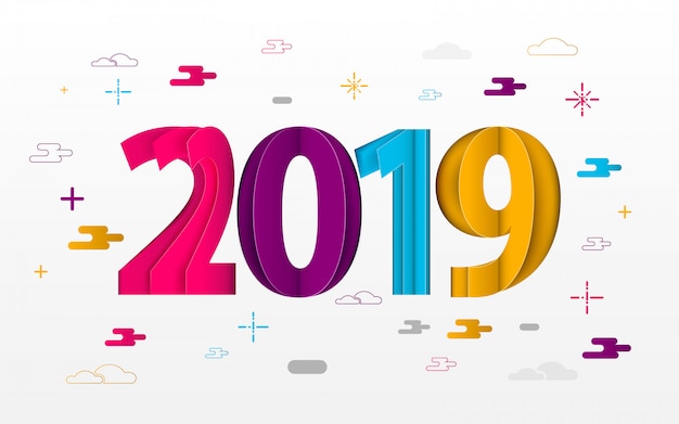 Feliz año nuevo 2019. Tarjeta de felicitación de papel.