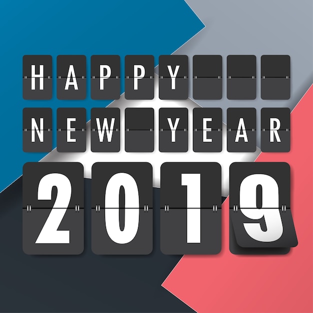 Feliz año nuevo 2019. Tarjeta de saludos. Diseño colorido Ilustracion vectorial