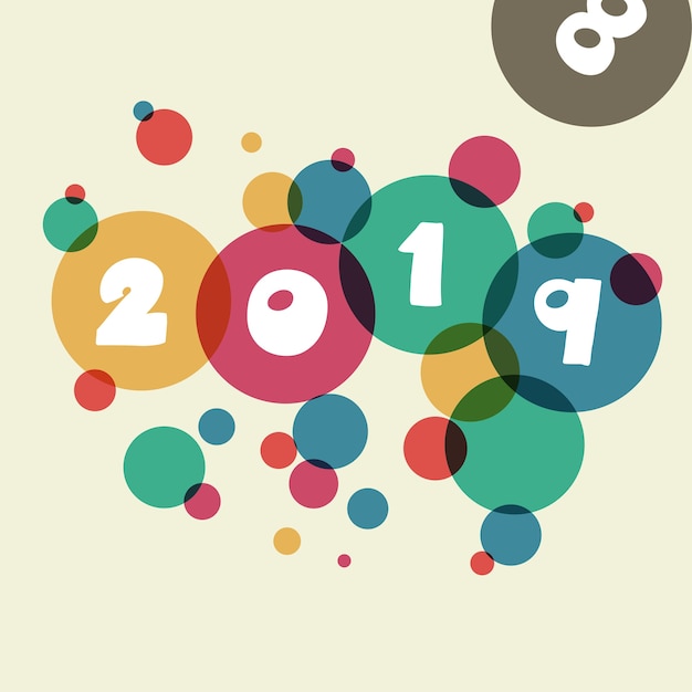 Feliz año nuevo 2019. Tarjeta de saludos. Diseño colorido Ilustracion vectorial