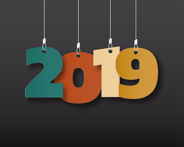 Feliz año nuevo 2019. Tarjeta de saludos. Diseño colorido Ilustracion vectorial