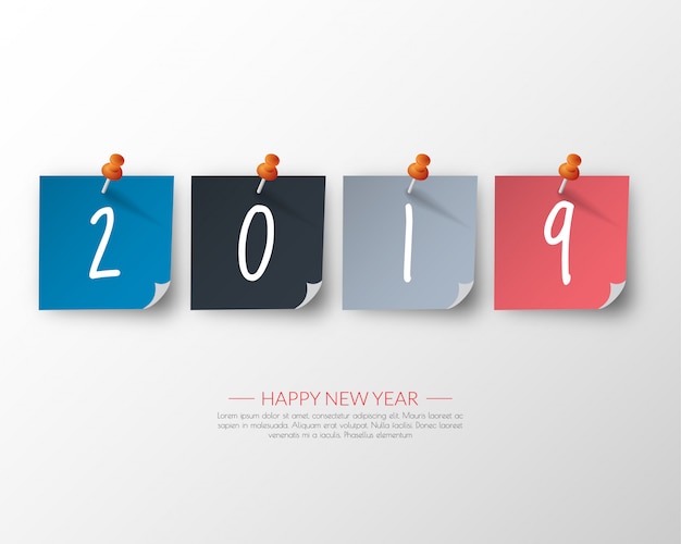 Feliz año nuevo 2019. Tarjeta de saludos.