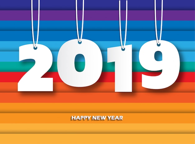 Feliz año nuevo 2019. Tarjeta de saludos.