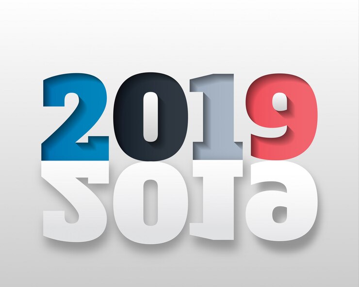 Vector feliz año nuevo 2019. tarjeta de saludos.