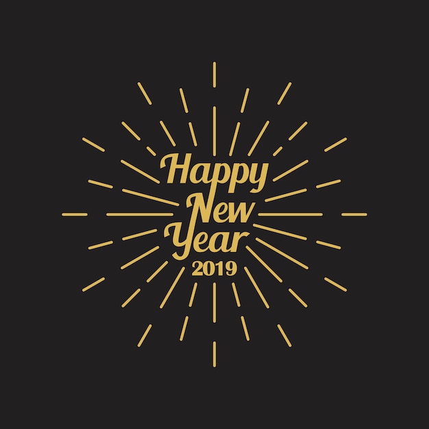 Feliz año nuevo 2019 tipografía con ráfaga.