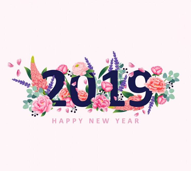 Vector feliz año nuevo 2019 con vector de flor