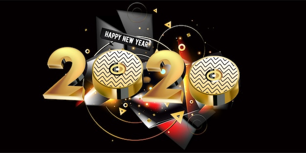 Feliz año nuevo 2020 año nuevo dorado brillante banner