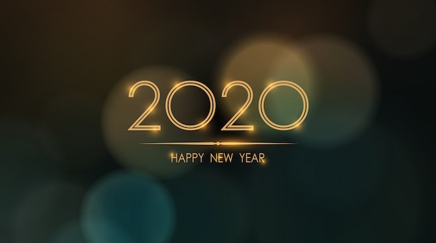 Feliz año nuevo 2020 brillante con fondo abstracto bokeh y destello de lente