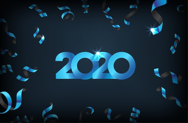 Vector feliz año nuevo 2020 con confeti cayendo